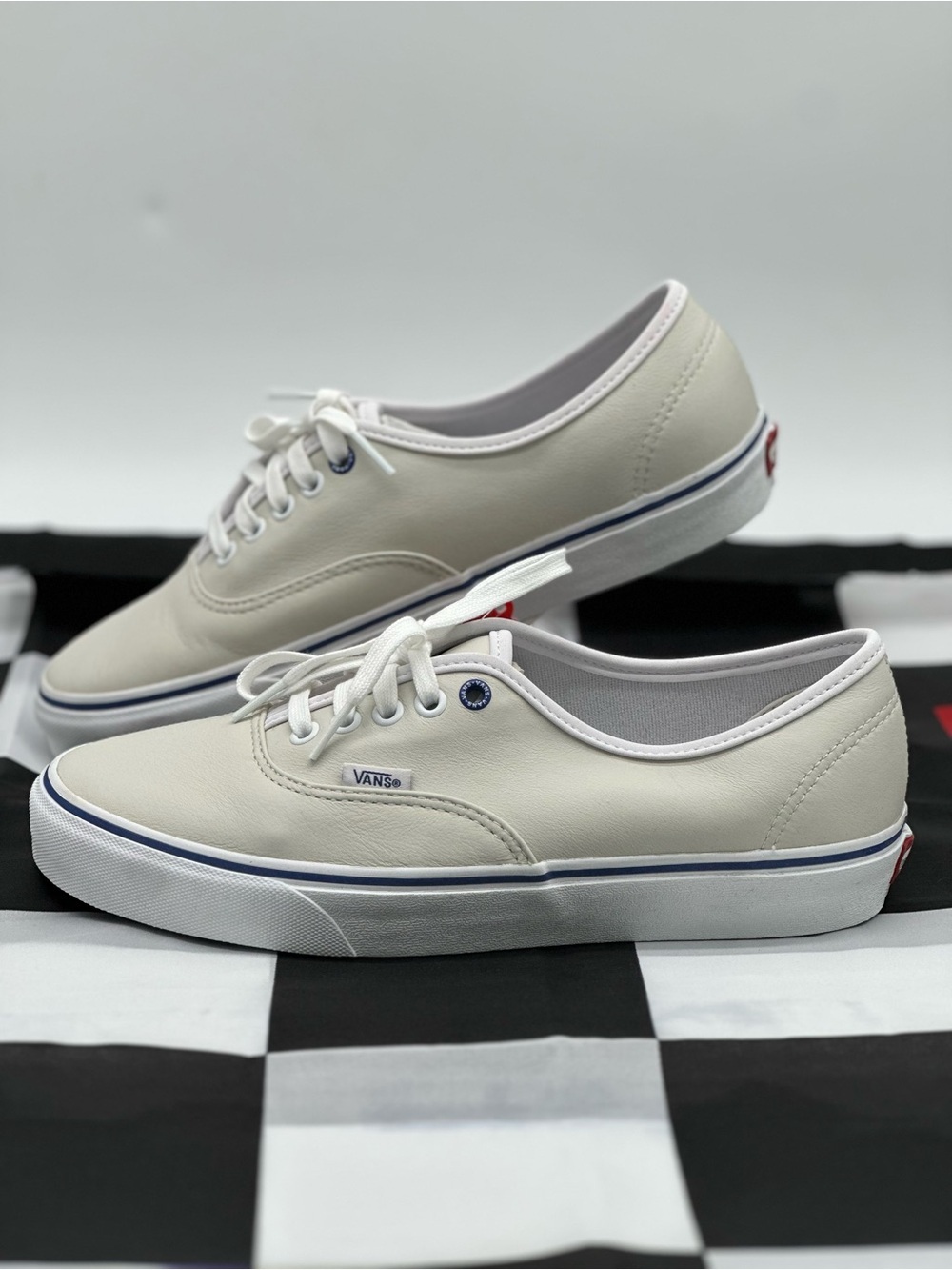 Vans Low-Top Sneakers in Off-White with Navy Trim